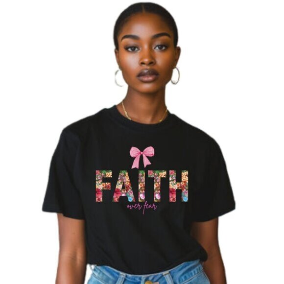 Gildan Tops - ✨ Floral “Faith Over Fear” Black Tee ✨